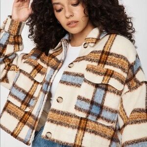 Oversized Cropped Plaid Jacket